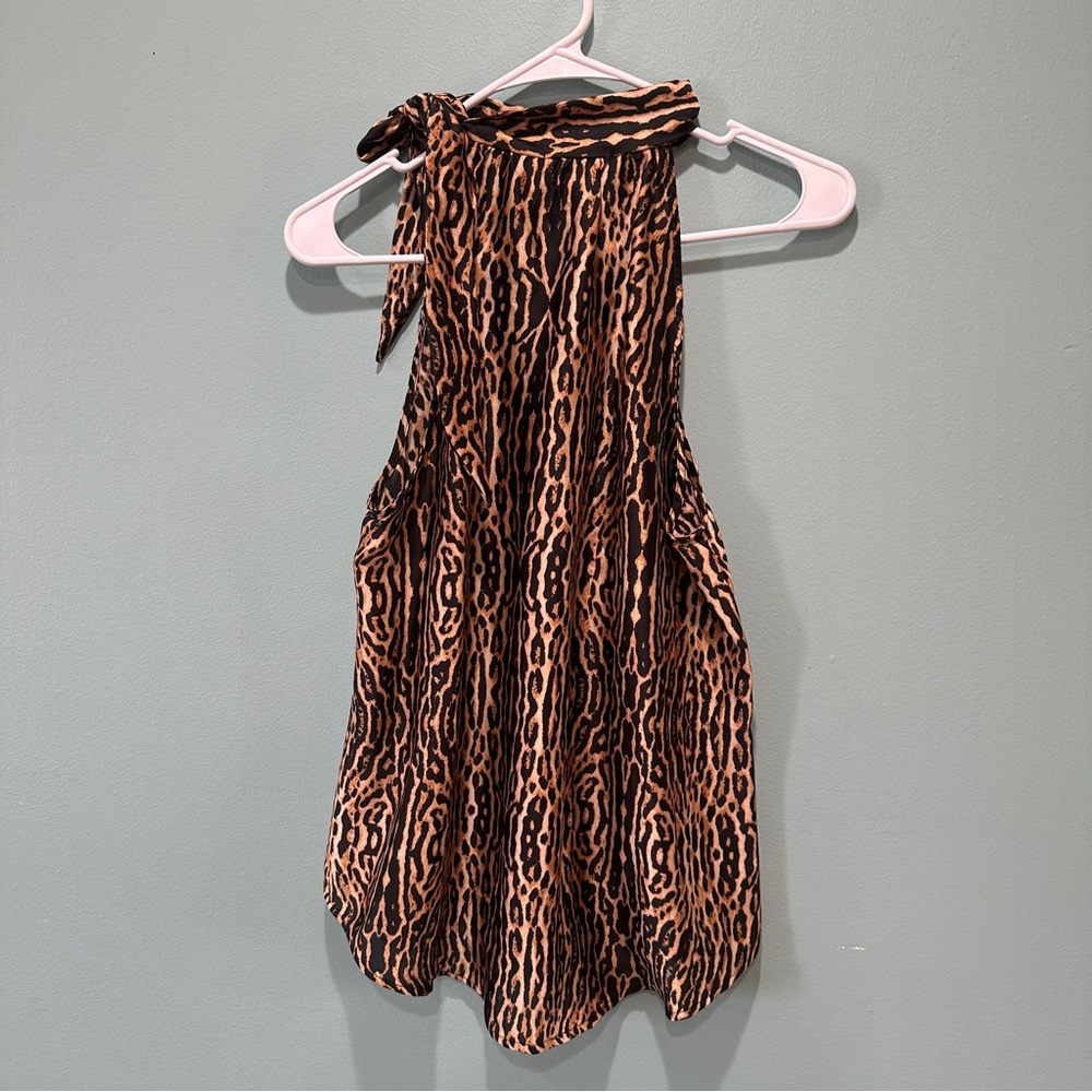 Veronica M Leopard Animal Print Tie Neck Silky Blouse